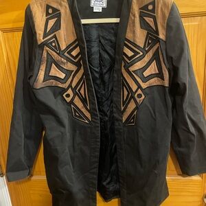 Mexican Black and Brown Geometric Appliqué Blazer